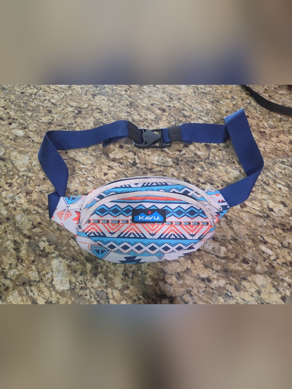 Kavu Aztec Print Waist Bag - Blue and Coral